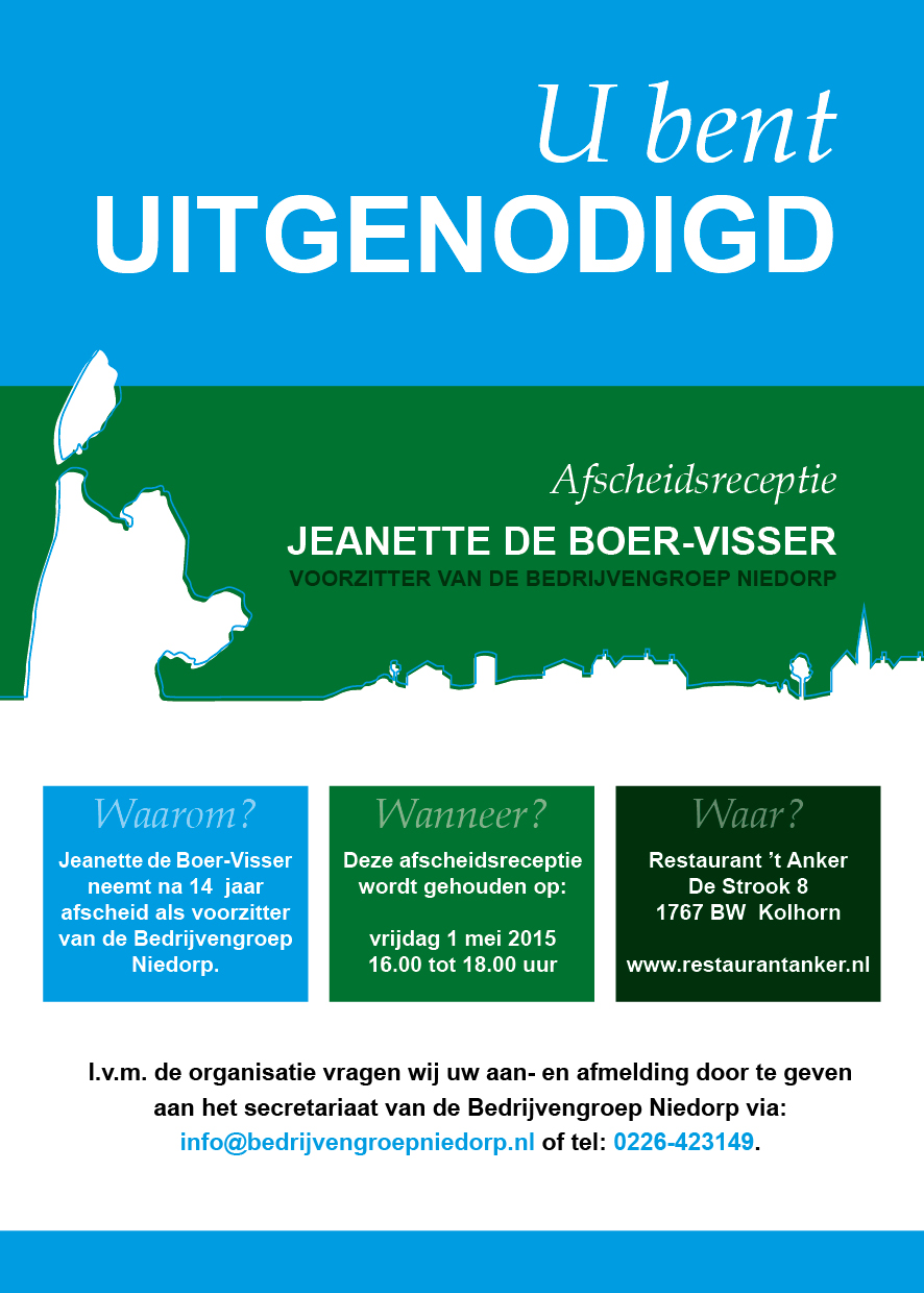 Uitnodiging Afscheidsreceptie Voorzitter Jeanette de Boer - Visser