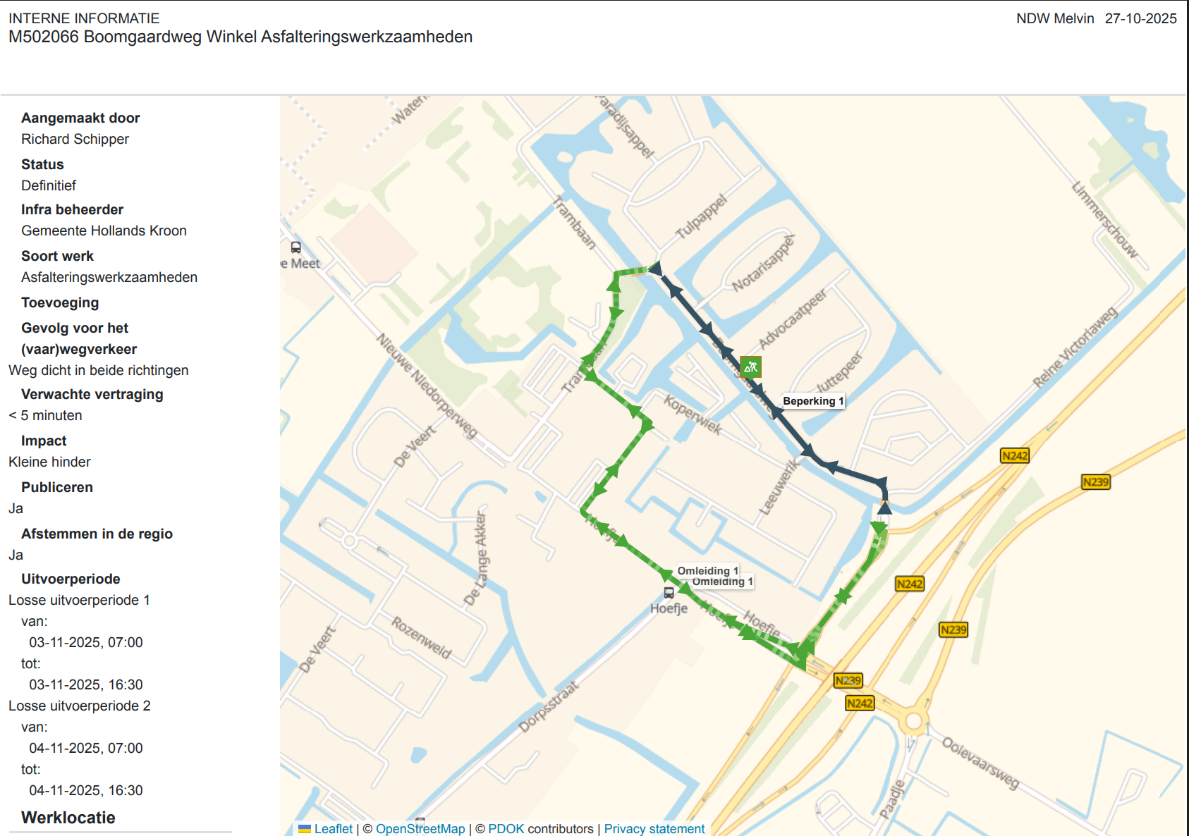 Afsluiting Boomgaardweg Nieuwe Niedorp